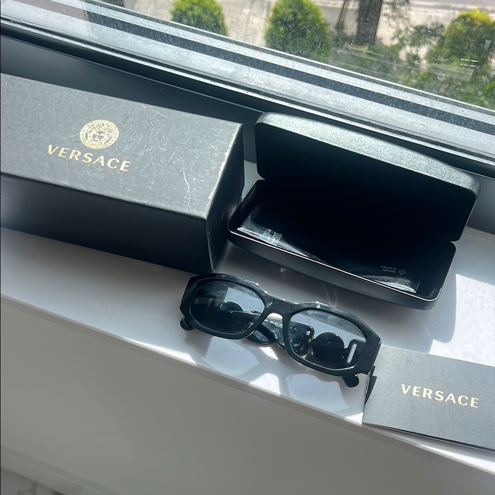 Versace Black Designer Sunglasses with Glossy Finish